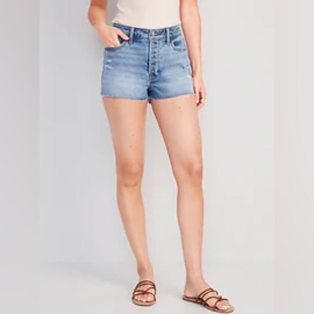 High-Waisted Button-Fly OG Straight Ripped Super-Short CutOff Jean Shorts